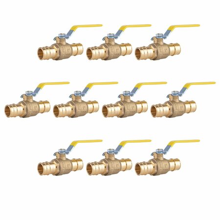 HAUSEN 1 in. Heavy Duty Brass Full Port PEX Ball Valve with Expansion PEX Connection, 10PK HA-BV119-10